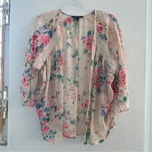 Express Medium Floral cardigan with Lace Accents